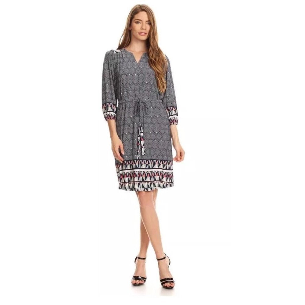 Luxology Women's Boat Neck Tie Belt Dress 3/4